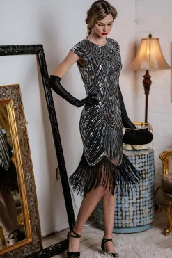 Fashion Retro Stage 1920s Sequin Beaded Fringed Dress