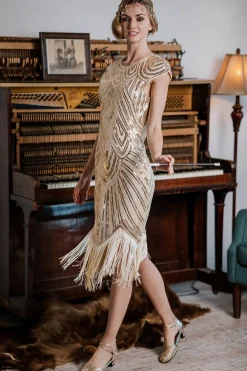 Fashion Retro Stage 1920s Sequin Beaded Fringed Dress