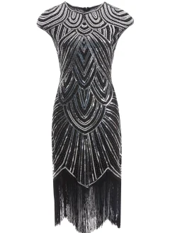 Discount Retro Stage 1920s Sequin Beaded Fringed Dress