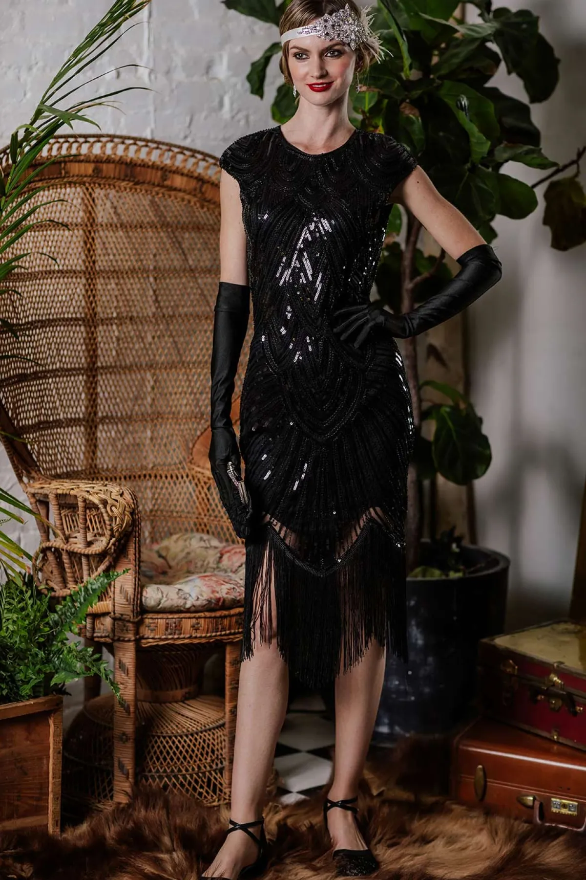 Discount Retro Stage 1920s Sequin Beaded Fringed Dress