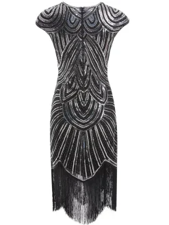 Discount Retro Stage 1920s Sequin Beaded Fringed Dress