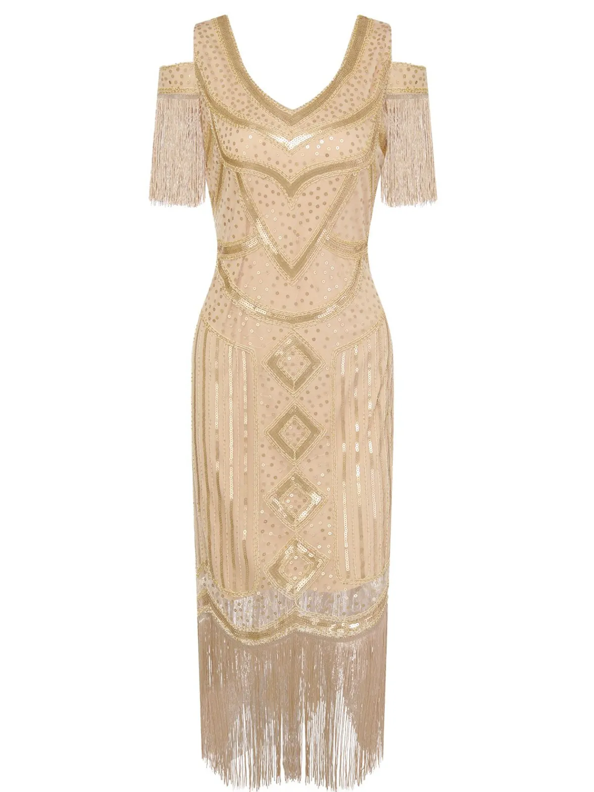 Clearance Retro Stage 1920s Sequin Beaded Tassel Gastby Dress