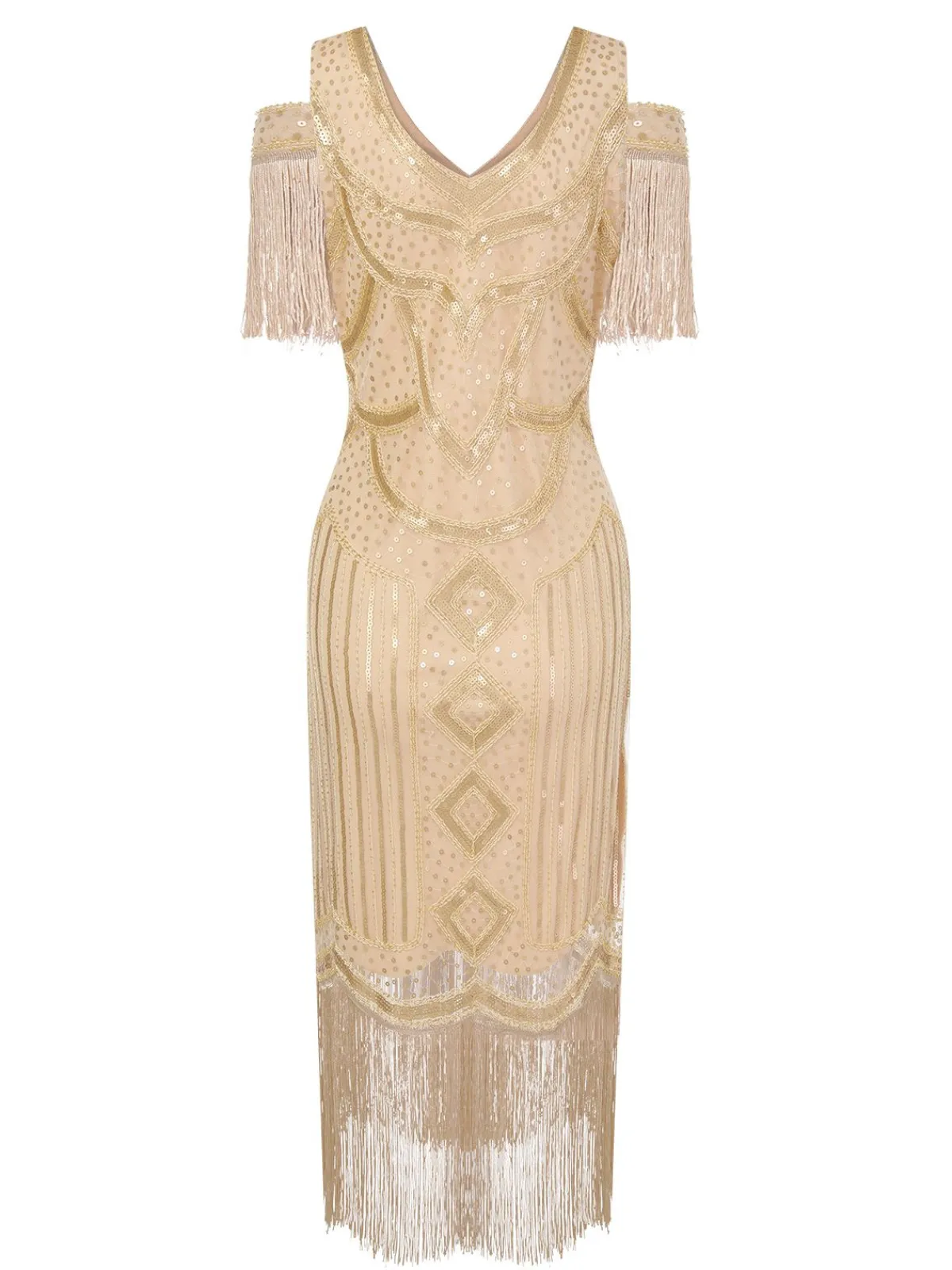 Clearance Retro Stage 1920s Sequin Beaded Tassel Gastby Dress