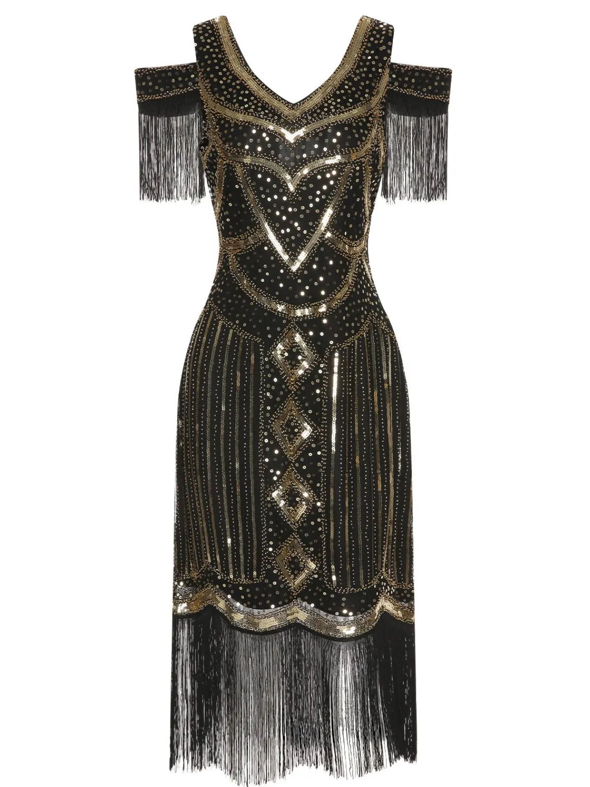 Clearance Retro Stage 1920s Sequin Beaded Tassel Gastby Dress