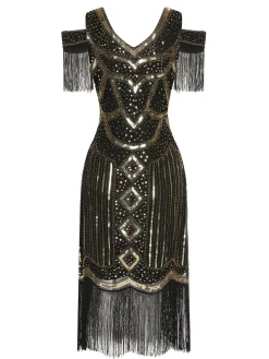 Clearance Retro Stage 1920s Sequin Beaded Tassel Gastby Dress