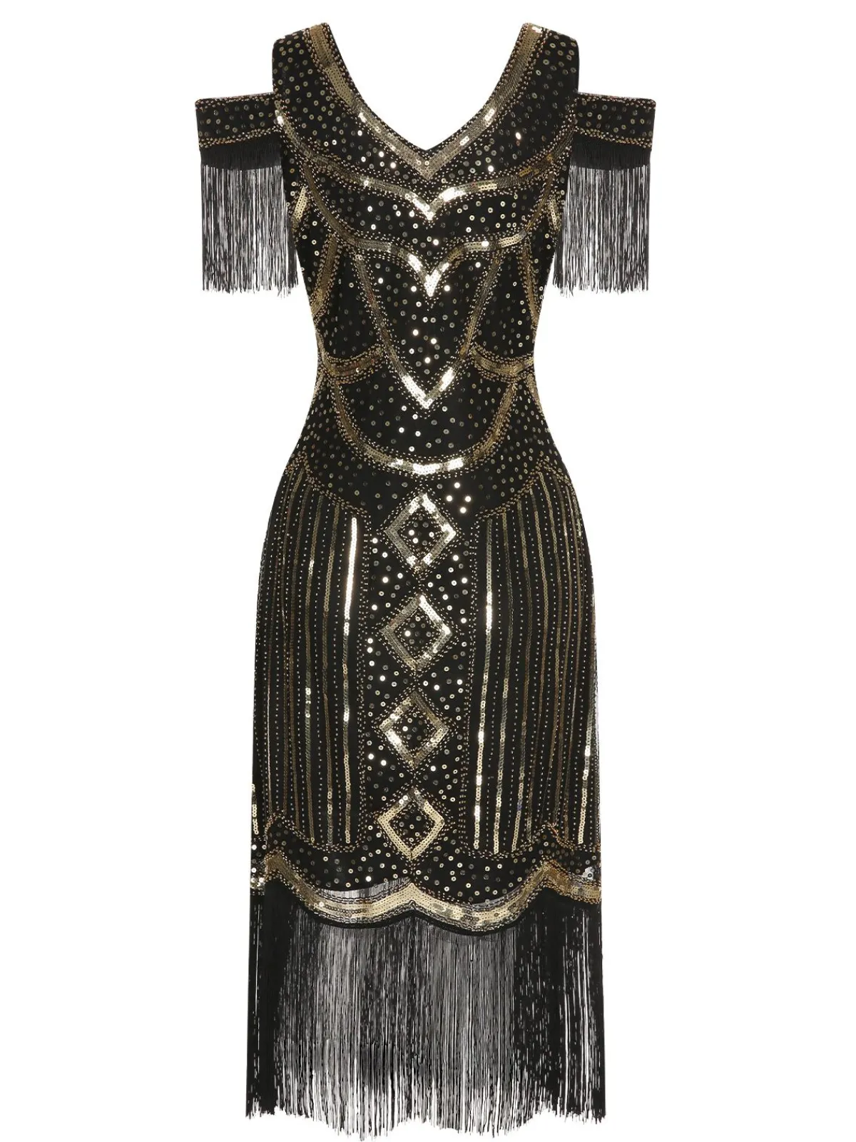 Clearance Retro Stage 1920s Sequin Beaded Tassel Gastby Dress