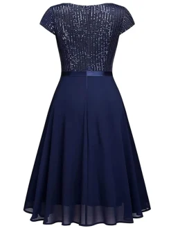 Sale Retro Stage 1940s Sequin Chiffon Ruffle Trim Swing Dress