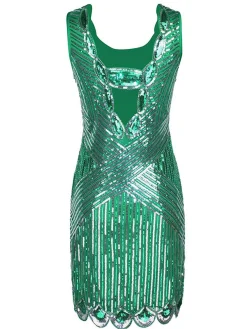 Discount Retro Stage 1920s Sequin Evening Dress Dark green
