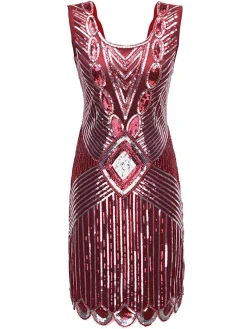 Sale Retro Stage 1920s Sequin Evening Dress Wine red