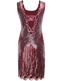 Sale Retro Stage 1920s Sequin Evening Dress Wine red