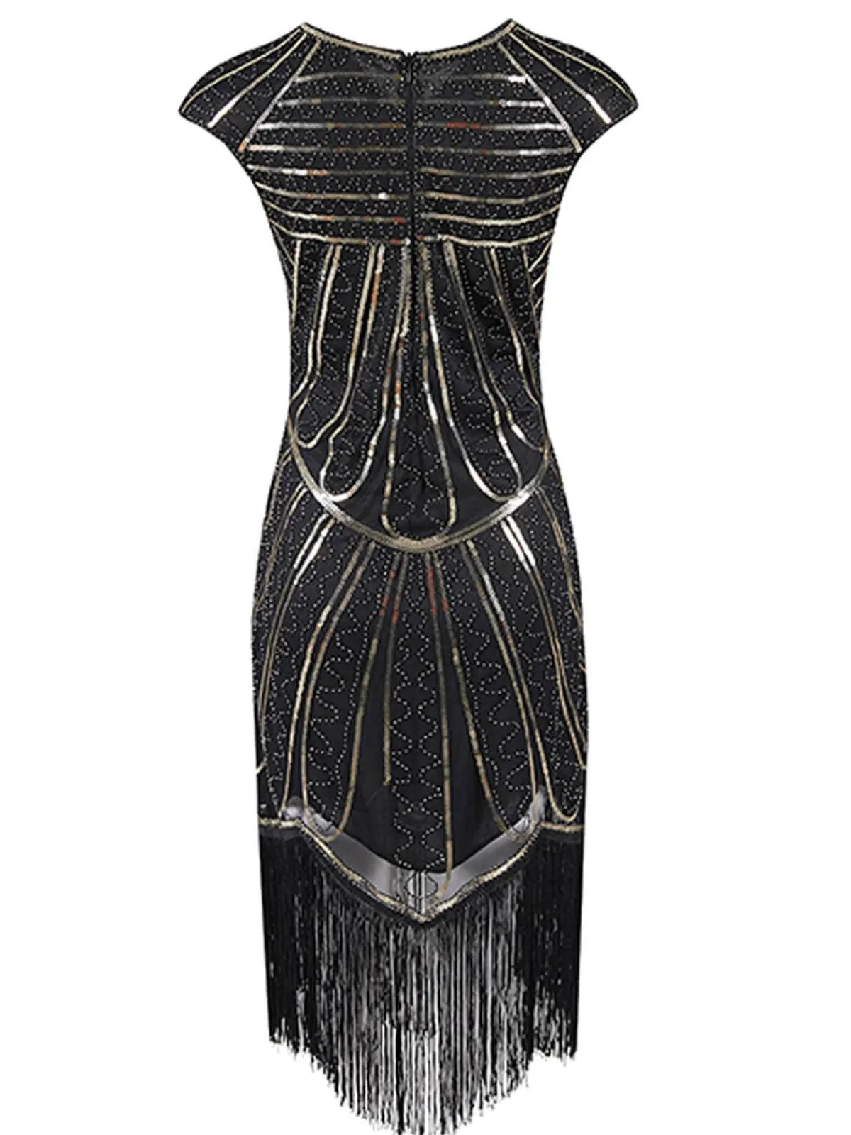 Sale Retro Stage 1920s Sequin Fringed Gatsby Dress Gold