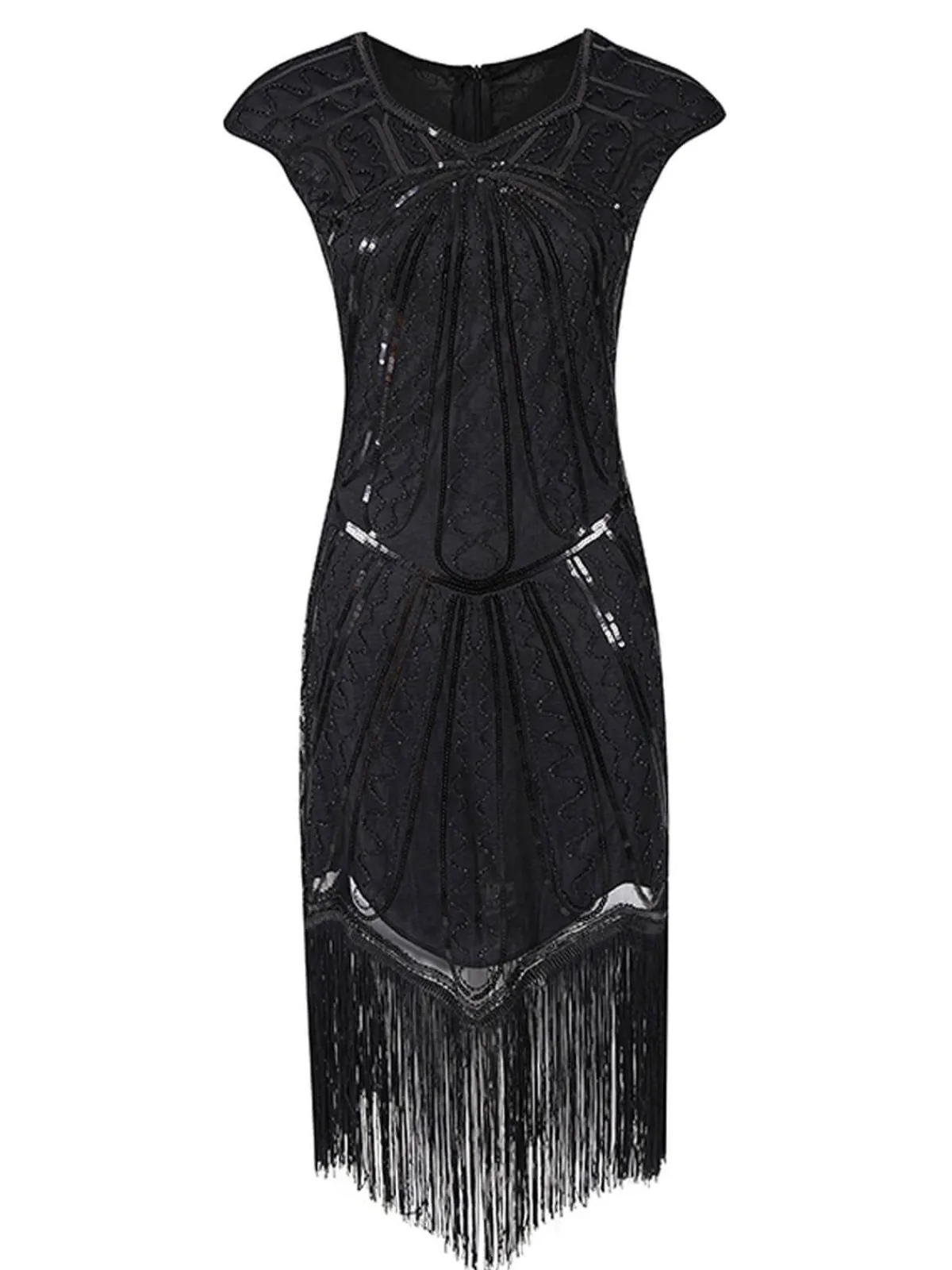 Outlet Retro Stage 1920s Sequin Fringed Gatsby Dress Black
