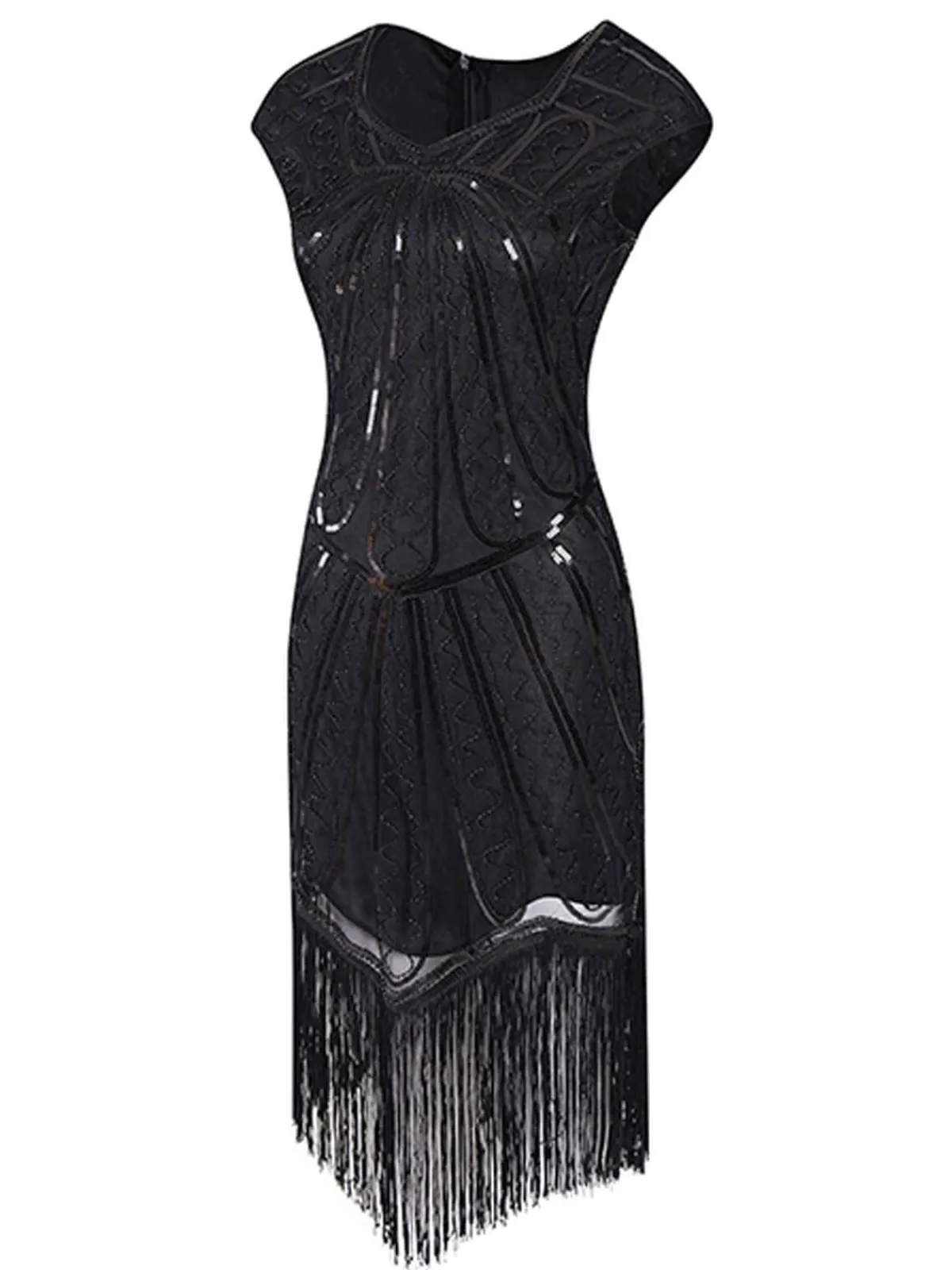 Outlet Retro Stage 1920s Sequin Fringed Gatsby Dress Black