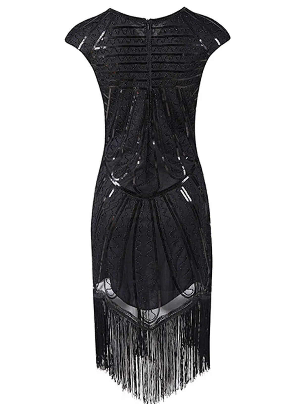Outlet Retro Stage 1920s Sequin Fringed Gatsby Dress Black