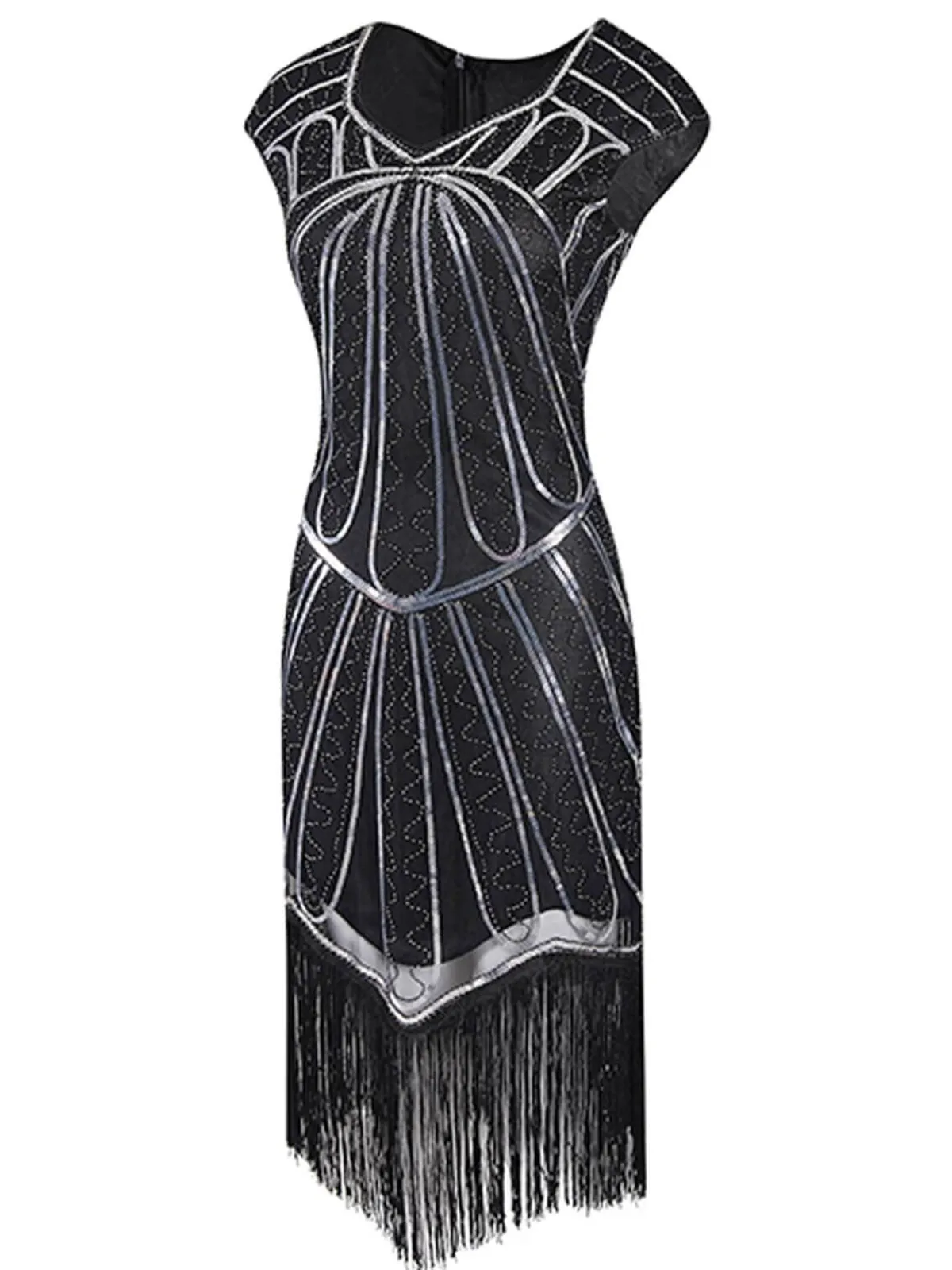 Discount Retro Stage 1920s Sequin Fringed Gatsby Dress Silver