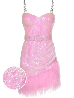 Outlet Retro Stage 1970s Sequined Feather Spaghetti Strap Dress