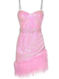 Outlet Retro Stage 1970s Sequined Feather Spaghetti Strap Dress