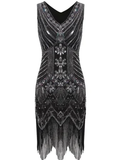 Sale Retro Stage 1920s Sequined Fringe Dress