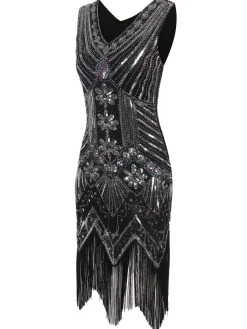 Sale Retro Stage 1920s Sequined Fringe Dress