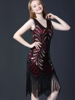 Sale Retro Stage 1920s Sequined Fringe Flapper Sleeveless Dress