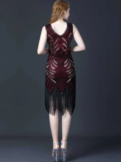 Sale Retro Stage 1920s Sequined Fringe Flapper Sleeveless Dress