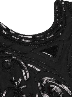 Discount Retro Stage 1920s Sequined Fringe Flapper Dress Black