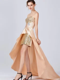 Outlet Retro Stage 1920s Sequined Long Tail Bridesmaid Dress Apricot