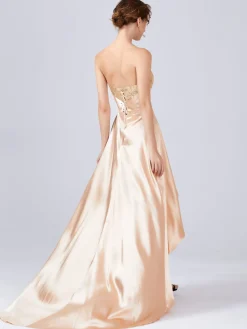 Outlet Retro Stage 1920s Sequined Long Tail Bridesmaid Dress Apricot