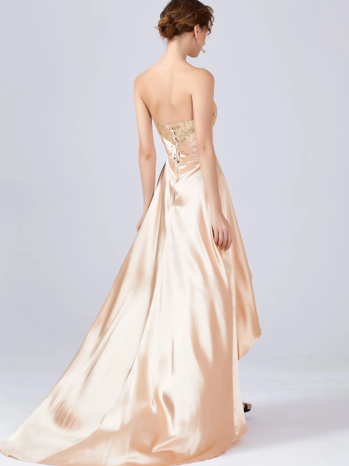 Outlet Retro Stage 1920s Sequined Long Tail Bridesmaid Dress Apricot