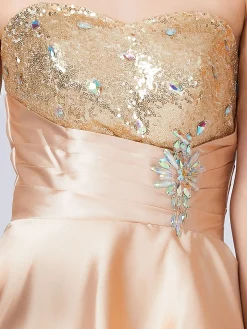 Outlet Retro Stage 1920s Sequined Long Tail Bridesmaid Dress Apricot