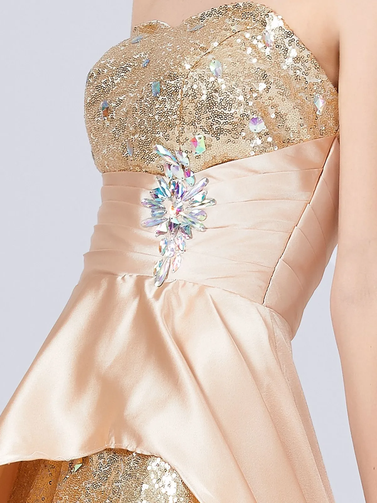 Outlet Retro Stage 1920s Sequined Long Tail Bridesmaid Dress Apricot