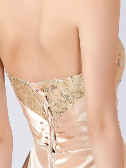 Outlet Retro Stage 1920s Sequined Long Tail Bridesmaid Dress Apricot