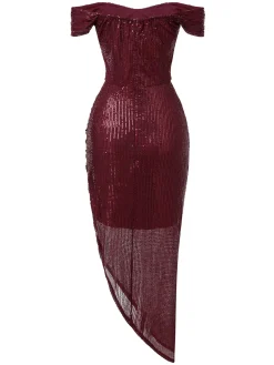 Hot Retro Stage 1920s Sequined Off-Shoulder Solid Dress