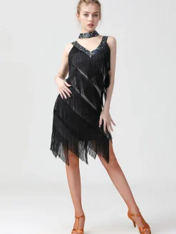Best Retro Stage 1920s Sequined Sleeveless Fringed Hem Dress
