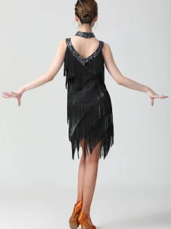Best Retro Stage 1920s Sequined Sleeveless Fringed Hem Dress
