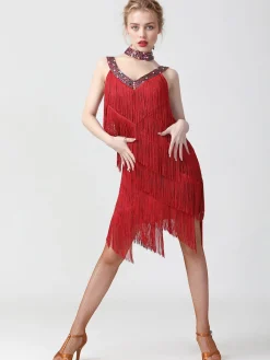 Best Retro Stage 1920s Sequined Sleeveless Fringed Hem Dress