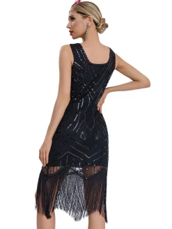 New Retro Stage 1920s Sequined Sleeveless Fringed Hem Dress