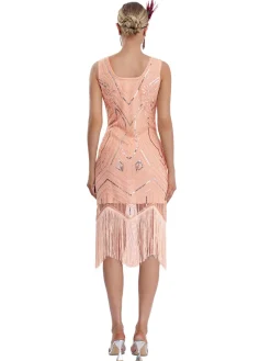 New Retro Stage 1920s Sequined Sleeveless Fringed Hem Dress