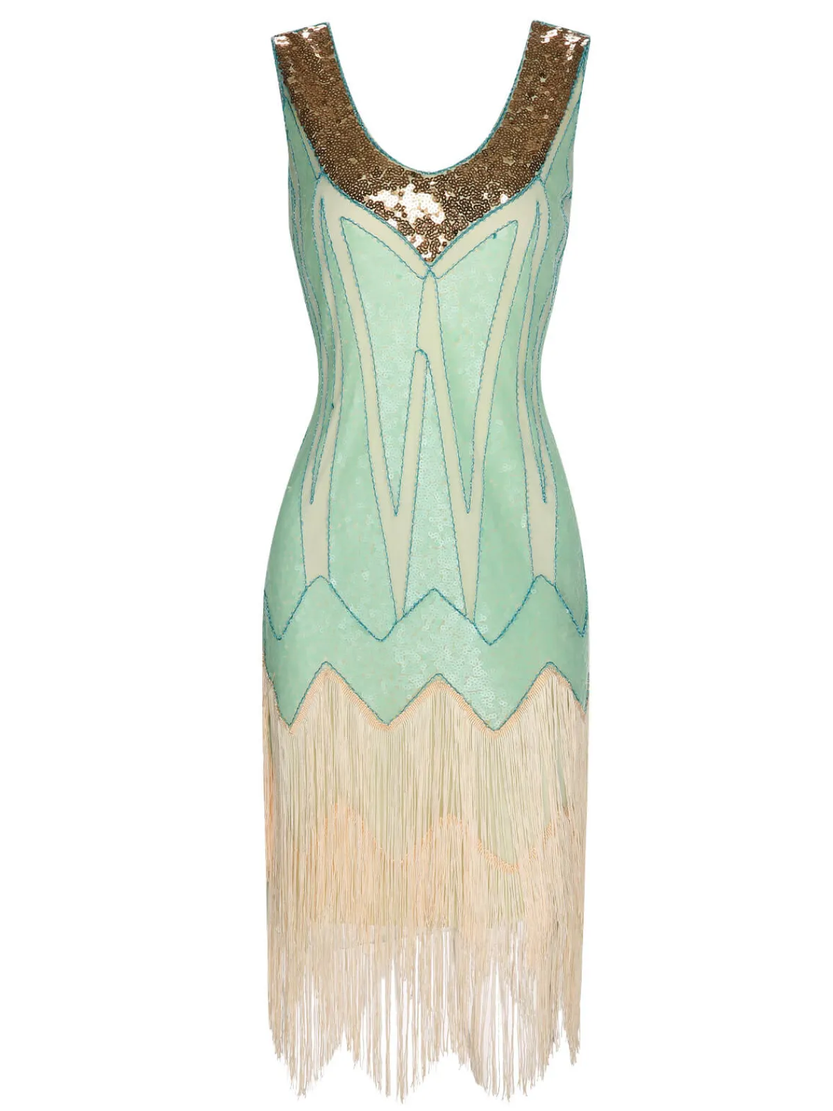 Sale Retro Stage 1920s Sequined Tassel V-Neck Dress