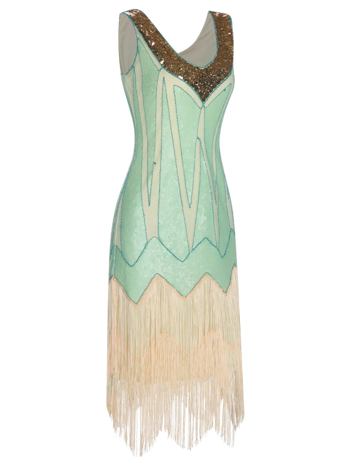 Sale Retro Stage 1920s Sequined Tassel V-Neck Dress