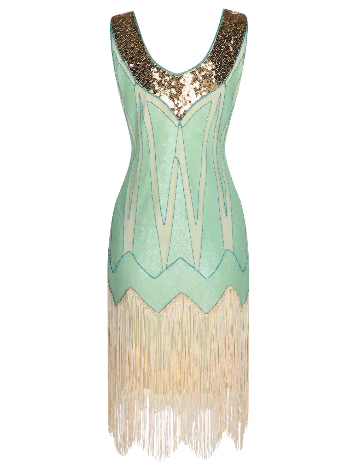 Sale Retro Stage 1920s Sequined Tassel V-Neck Dress