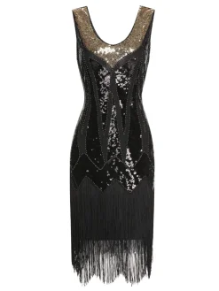Sale Retro Stage 1920s Sequined Tassel V-Neck Dress