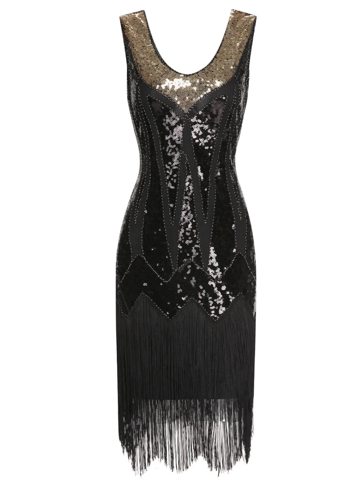 Sale Retro Stage 1920s Sequined Tassel V-Neck Dress