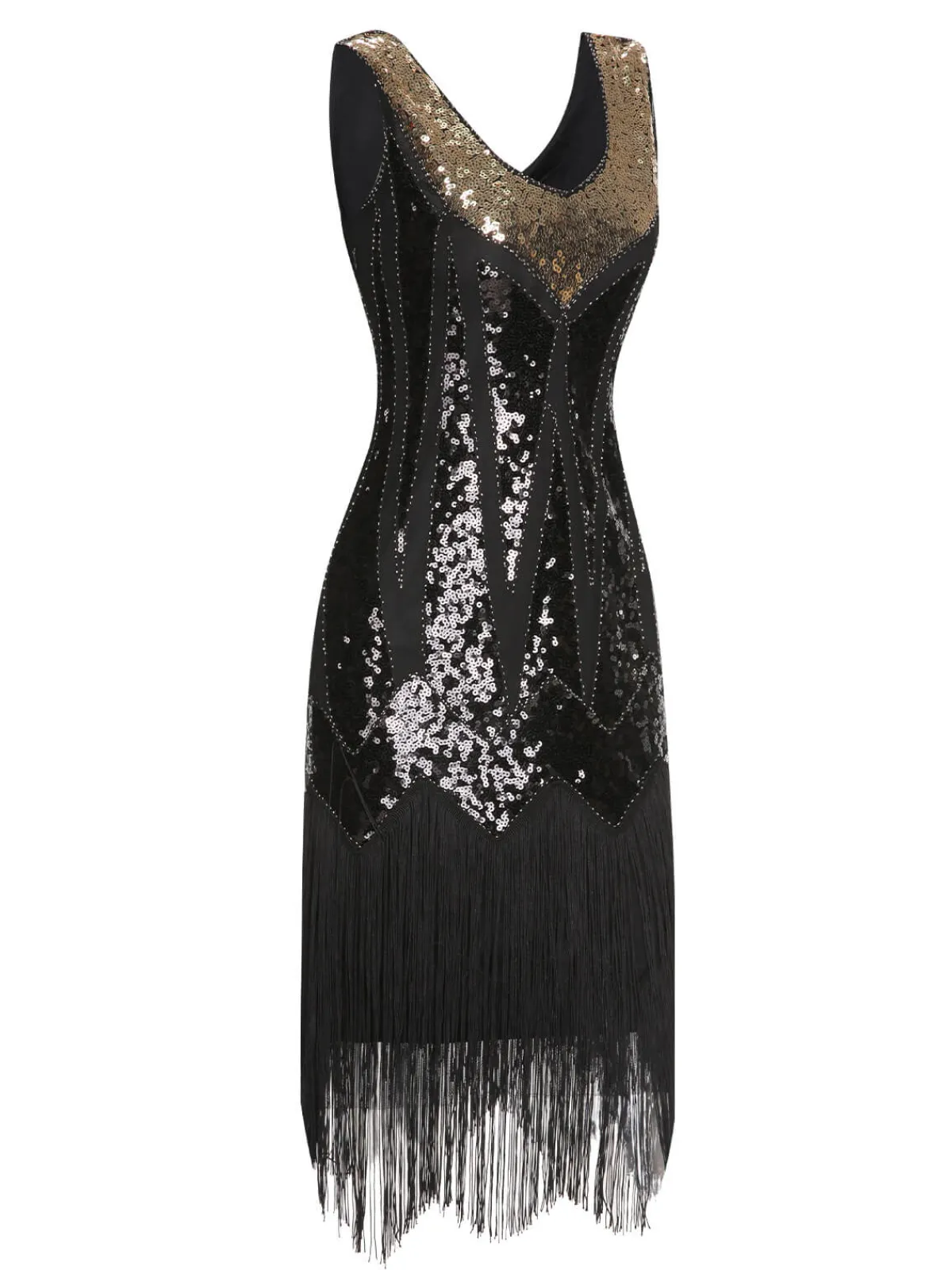 Sale Retro Stage 1920s Sequined Tassel V-Neck Dress