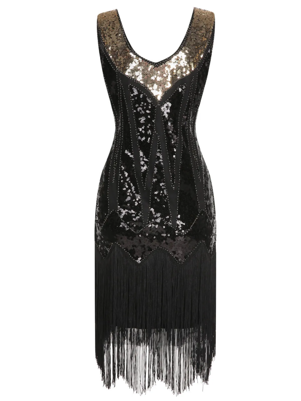 Sale Retro Stage 1920s Sequined Tassel V-Neck Dress