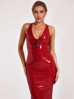 Hot Retro Stage 1930s Sequined V-Neck 3D Flower Dress