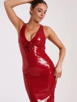 Hot Retro Stage 1930s Sequined V-Neck 3D Flower Dress