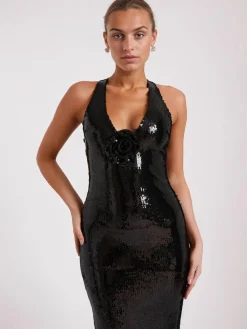 Hot Retro Stage 1930s Sequined V-Neck 3D Flower Dress