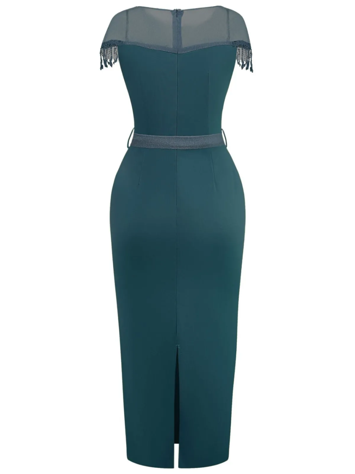 Fashion Retro Stage 1960s Sheer Fringe Belted Bodycon Dress