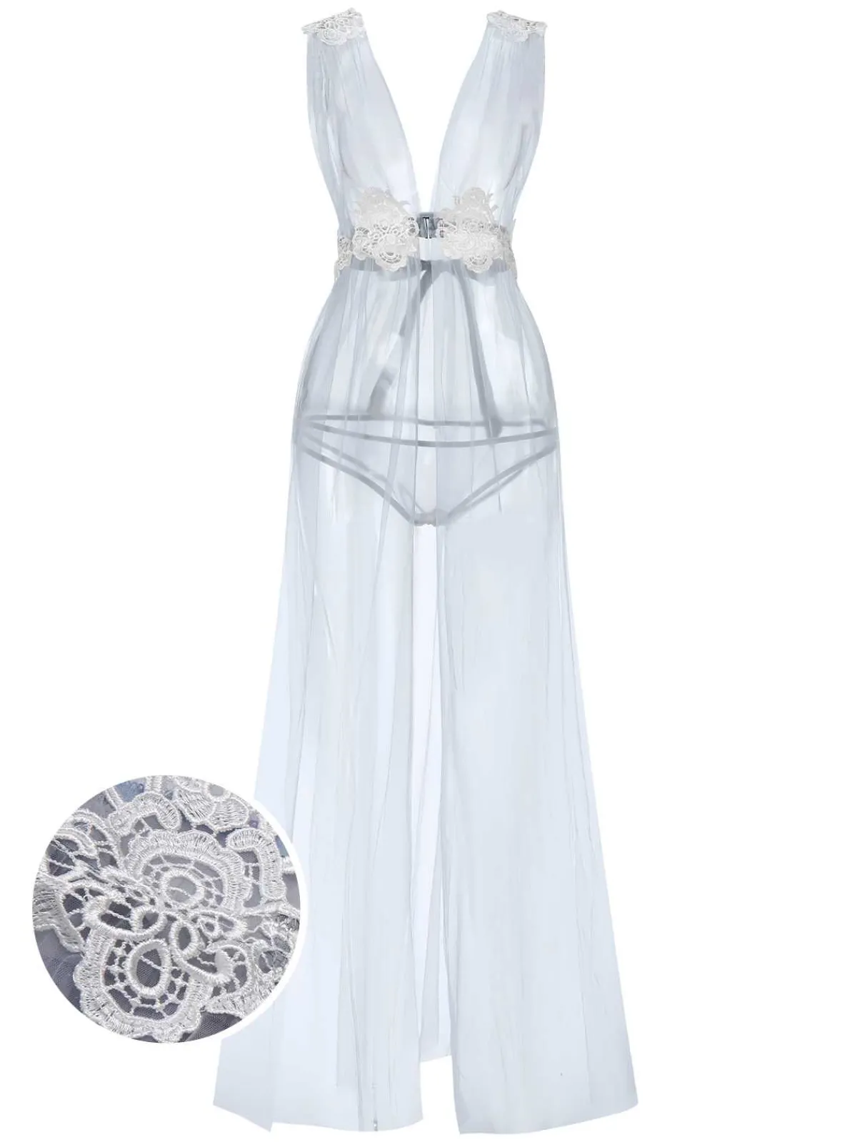 New Retro Stage 1970s Sheer Lace Mesh Nightgown